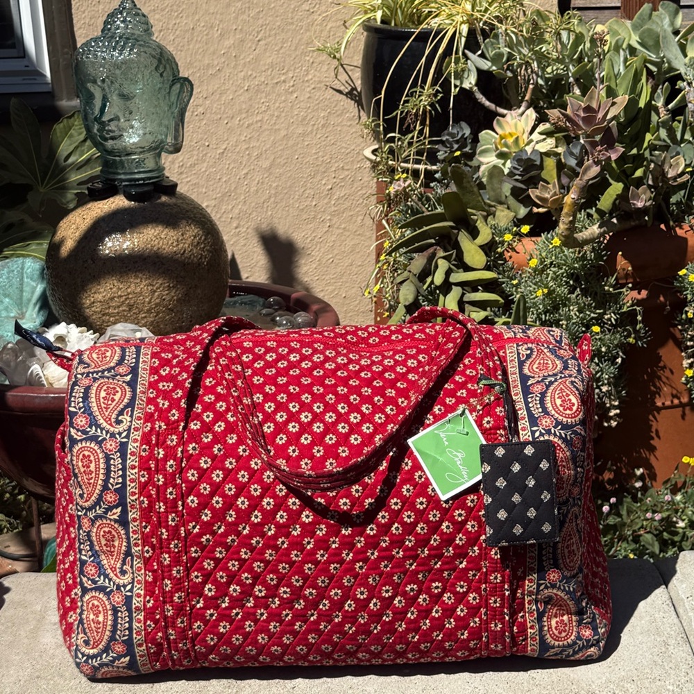 Vintage VERA BRADLEY Americana Red Blue XL Duffle Bag Y2K 03 + BONUS luggage tag